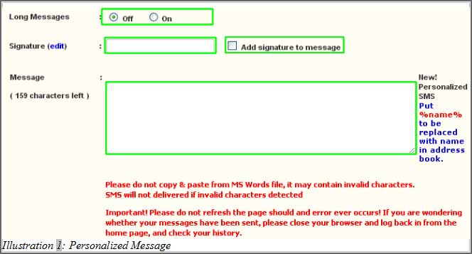 iSMS Personalised SMS — compose panel
