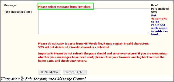 iSMS Personalised SMS — message options
