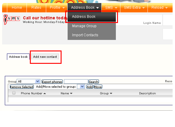 iSMS Address Book — Add New Contact